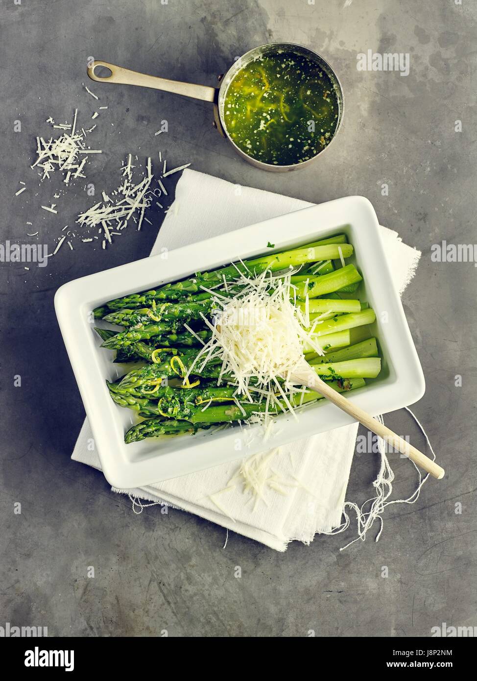 Green asparagus Parmigiano Stock Photo
