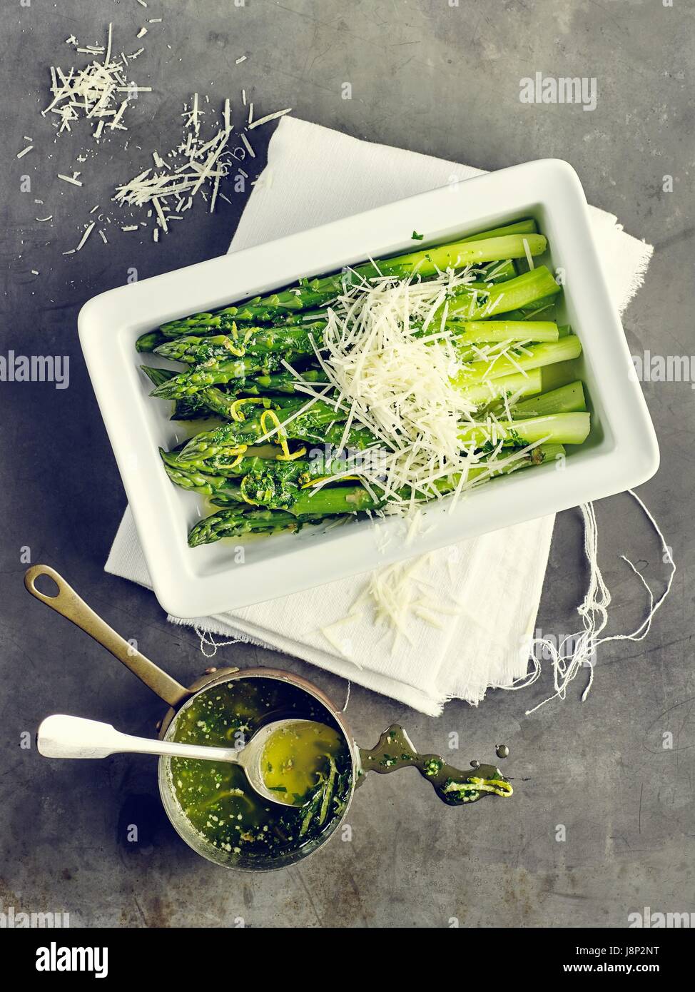 Green asparagus Parmigiano Stock Photo