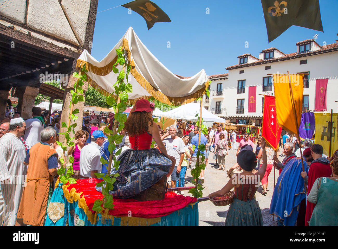 Medieval parade. Cherry Festival, Covarrubias, Burgos province, Castilla Leon, Spain. Stock Photo