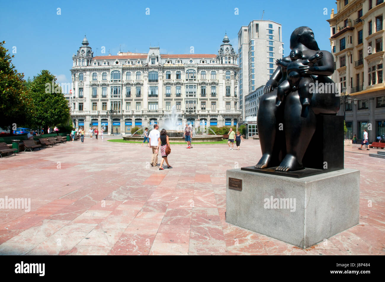 Maternity, by Fernando Botero. Escandalera Square, Oviedo, Spain. Stock Photo