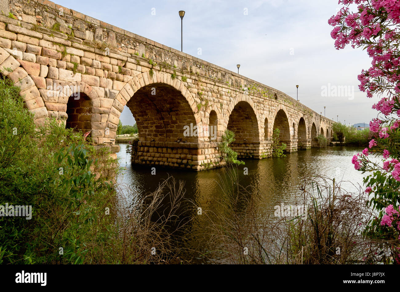 roman bridge over Guadiana river in Mérida, Badajoz Extremadura, Spain ...