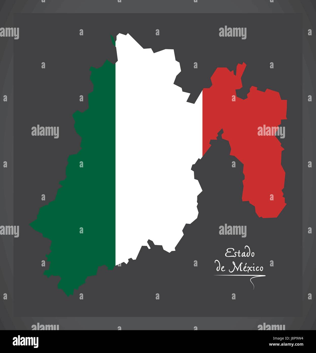 Estado de Mexico map with Mexican national flag illustration Stock Vector