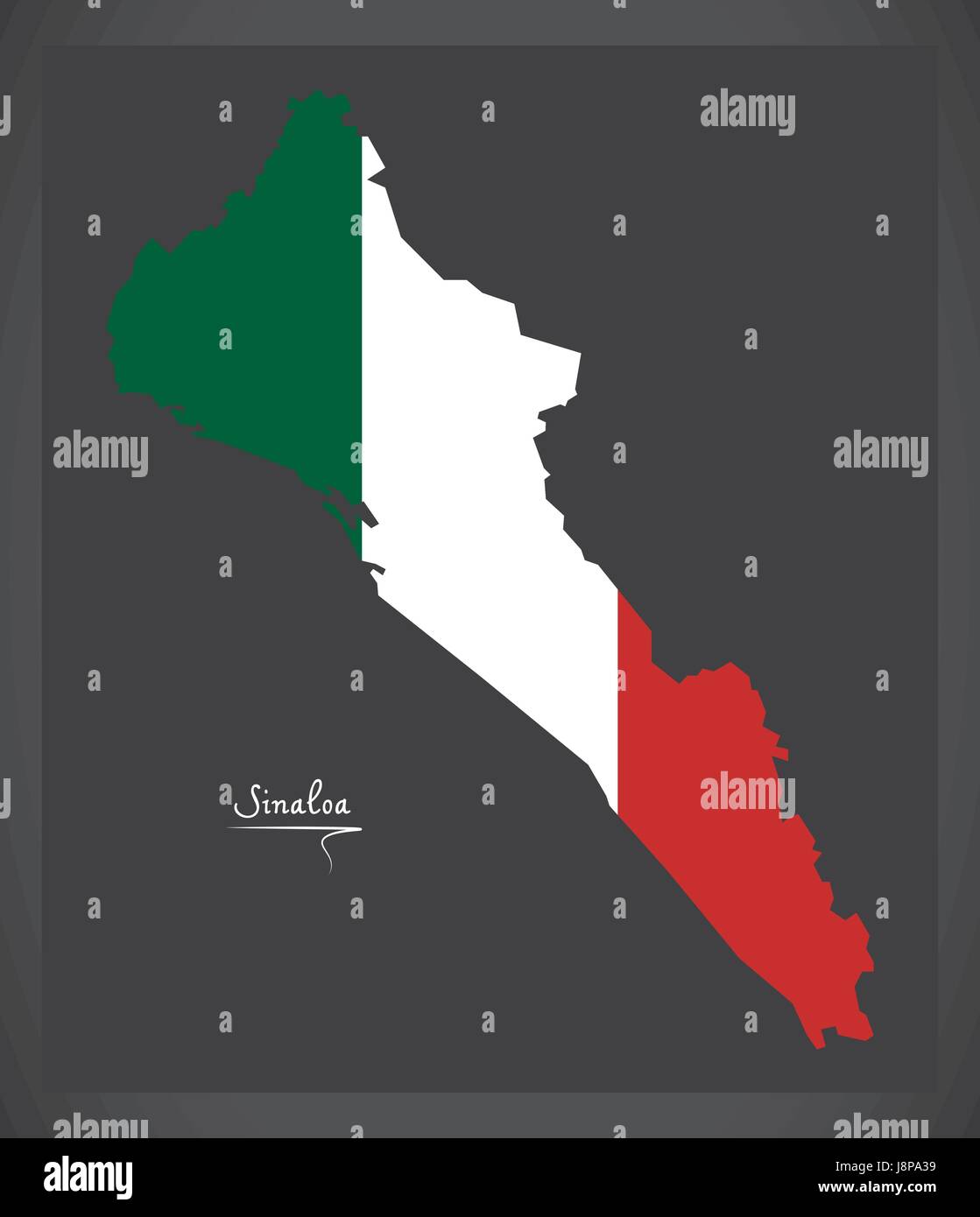 Sinaloa map with Mexican national flag illustration Stock Vector Image