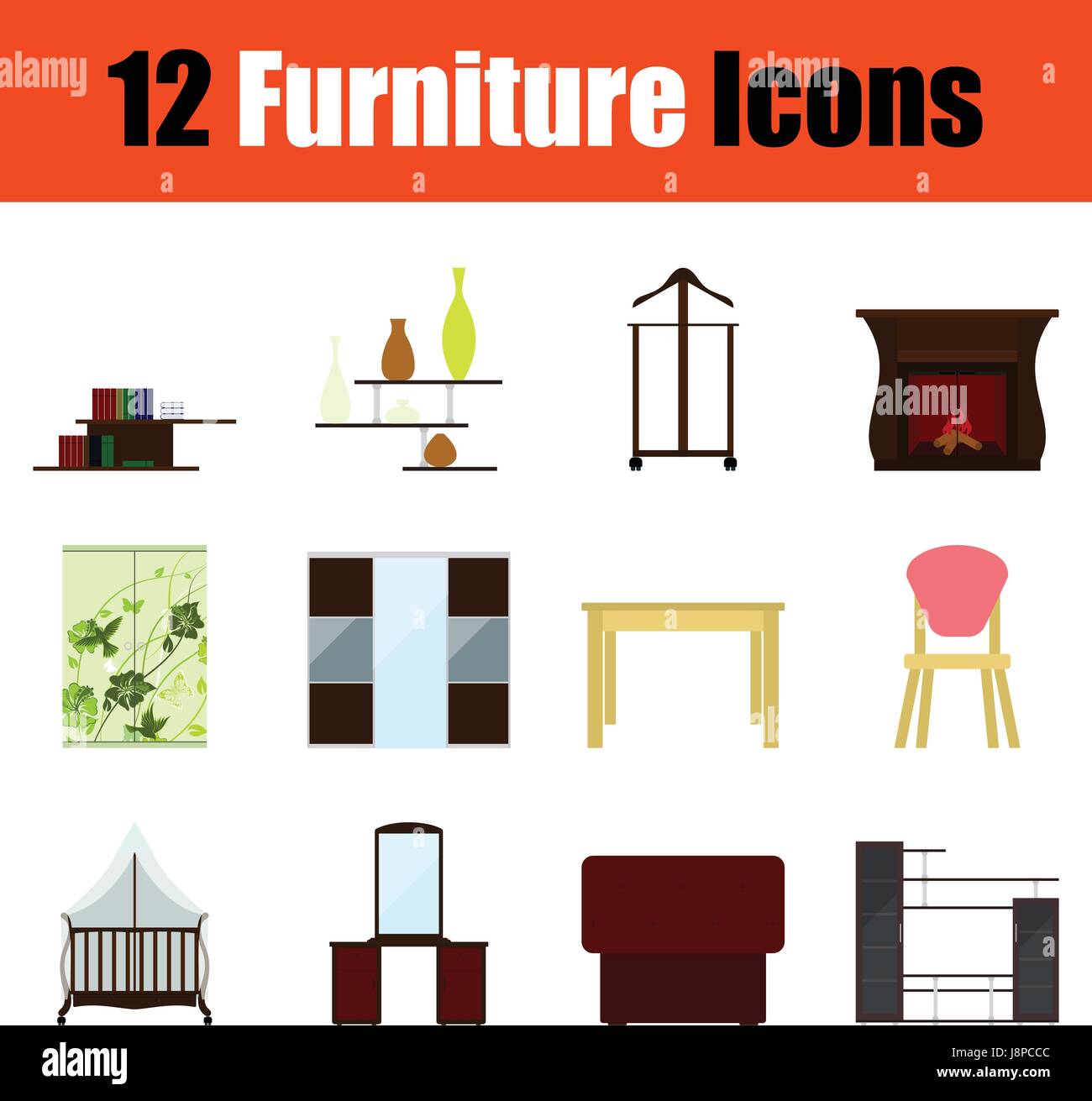 Flat design home furniture icon set in ui colors. Vector illustration ...