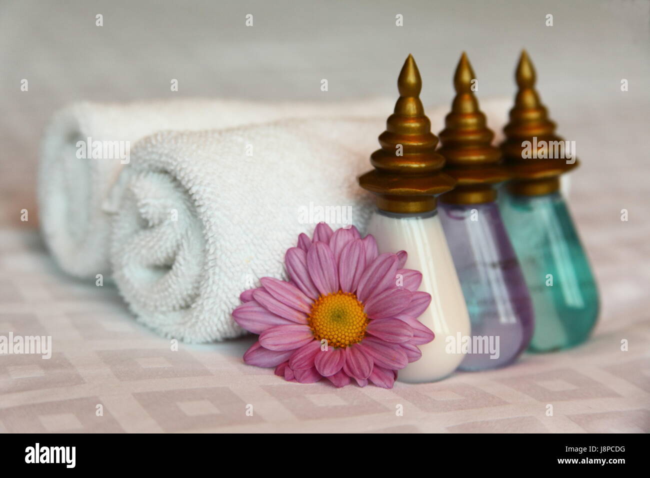 flower, plant, bed, hotel, towels, spa, wellness, room, blue, macro, close-up, Stock Photo