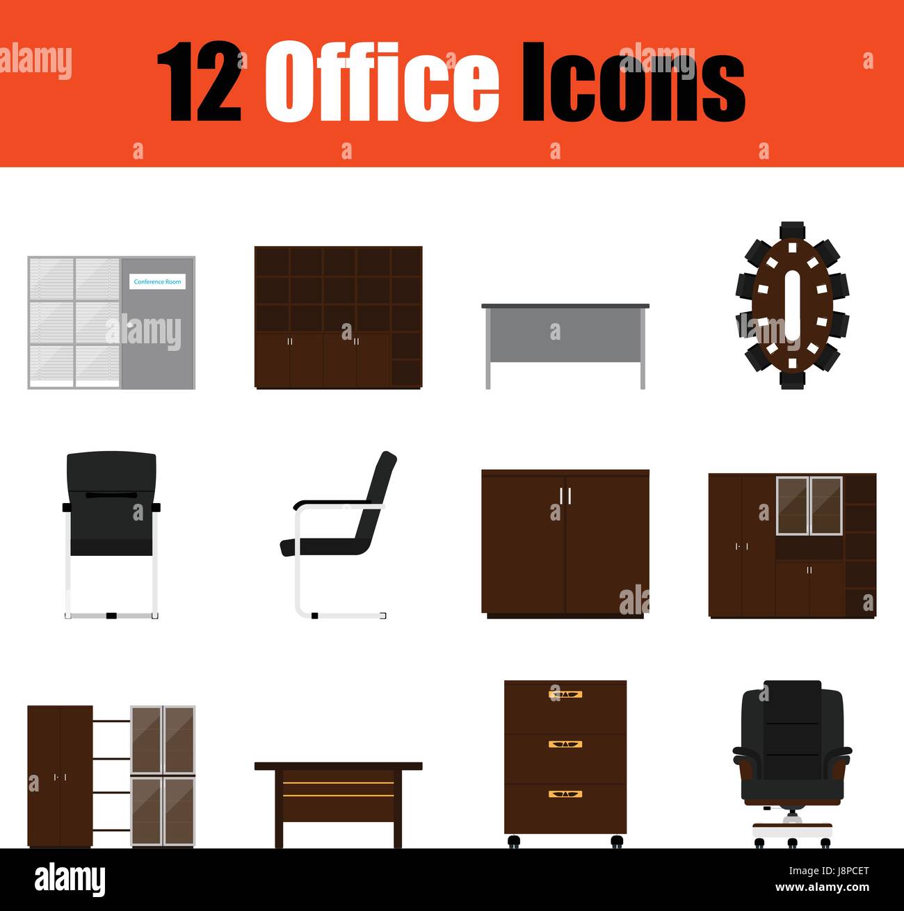 Flat design office furniture icon set in ui colors. Vector illustration ...