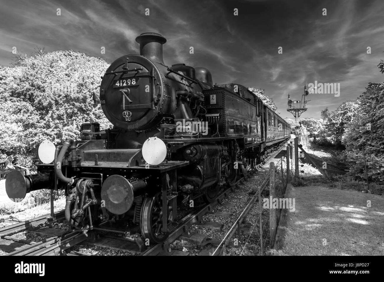 ivatt class steam train in monochrome Stock Photo