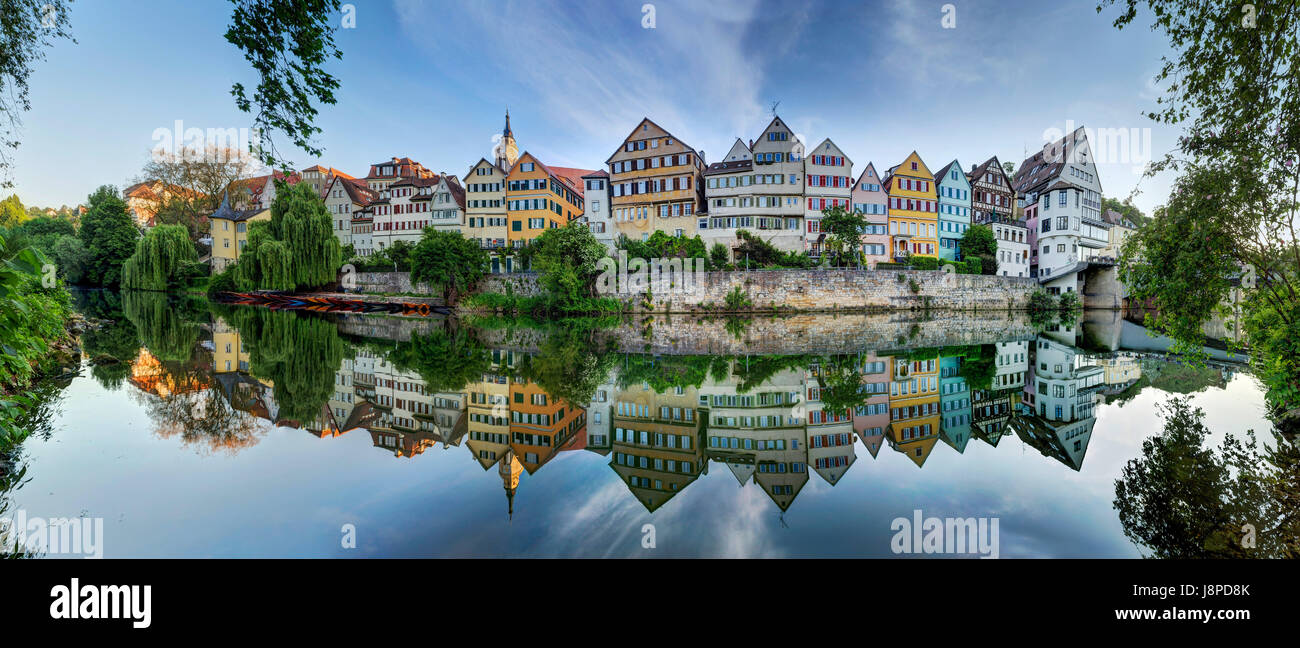 Tübingen, city view with Neckar and Hoelderlinturm, left. Stock Photo