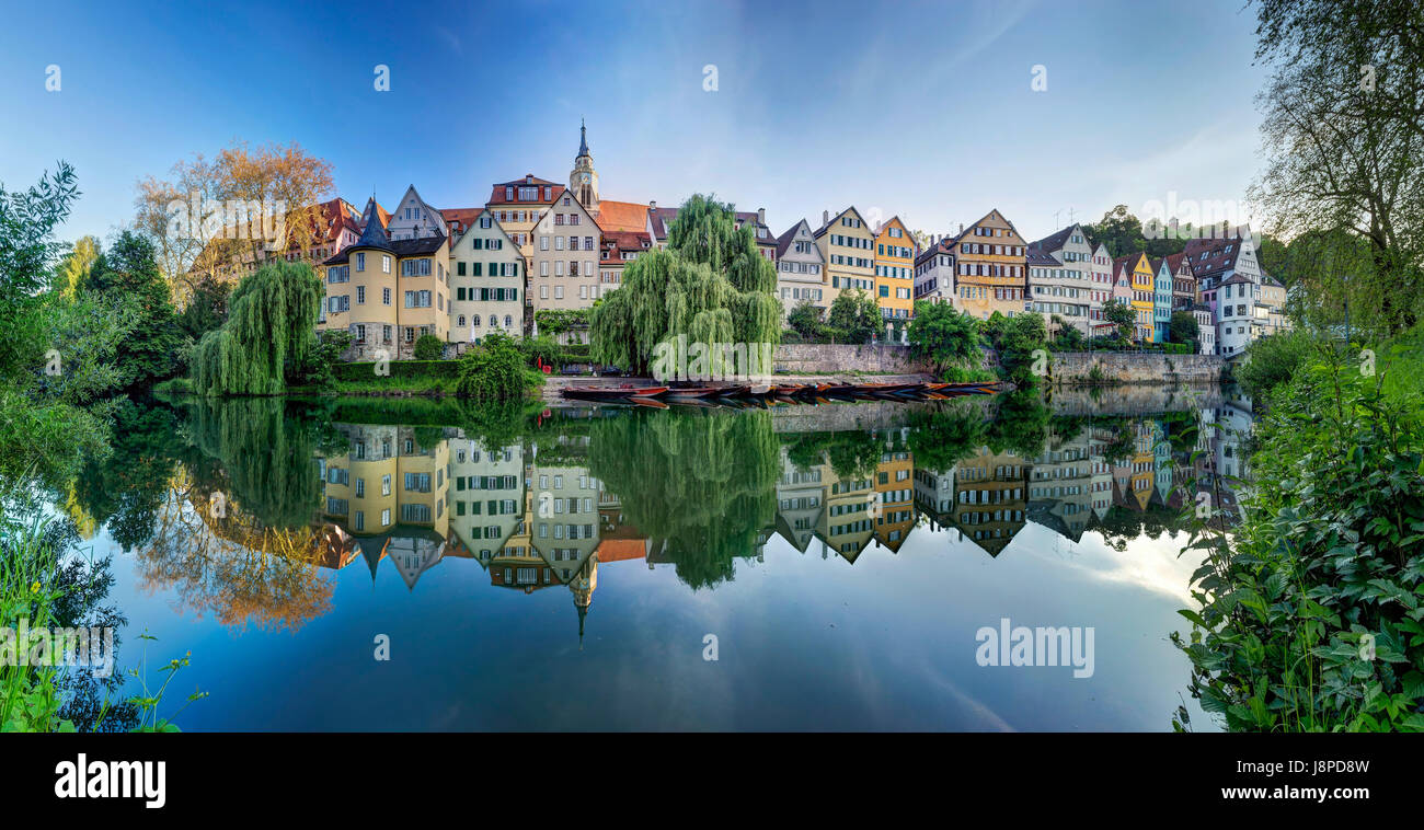 Tübingen, city view with Neckar and Hoelderlinturm, left. Stock Photo