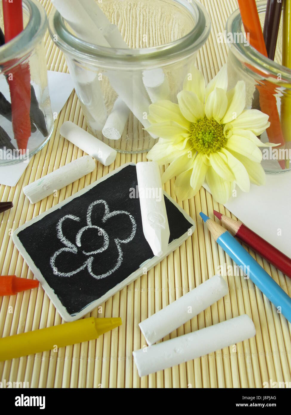 colored pencils,wax crayons and chalk for children Stock Photo Alamy