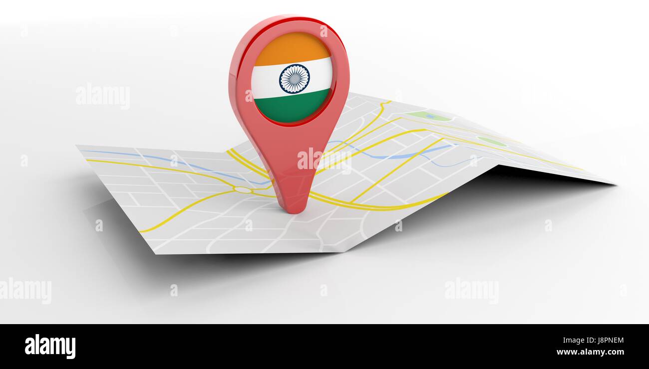 India  map pointer isolated on white background. 3d illustration Stock Photo