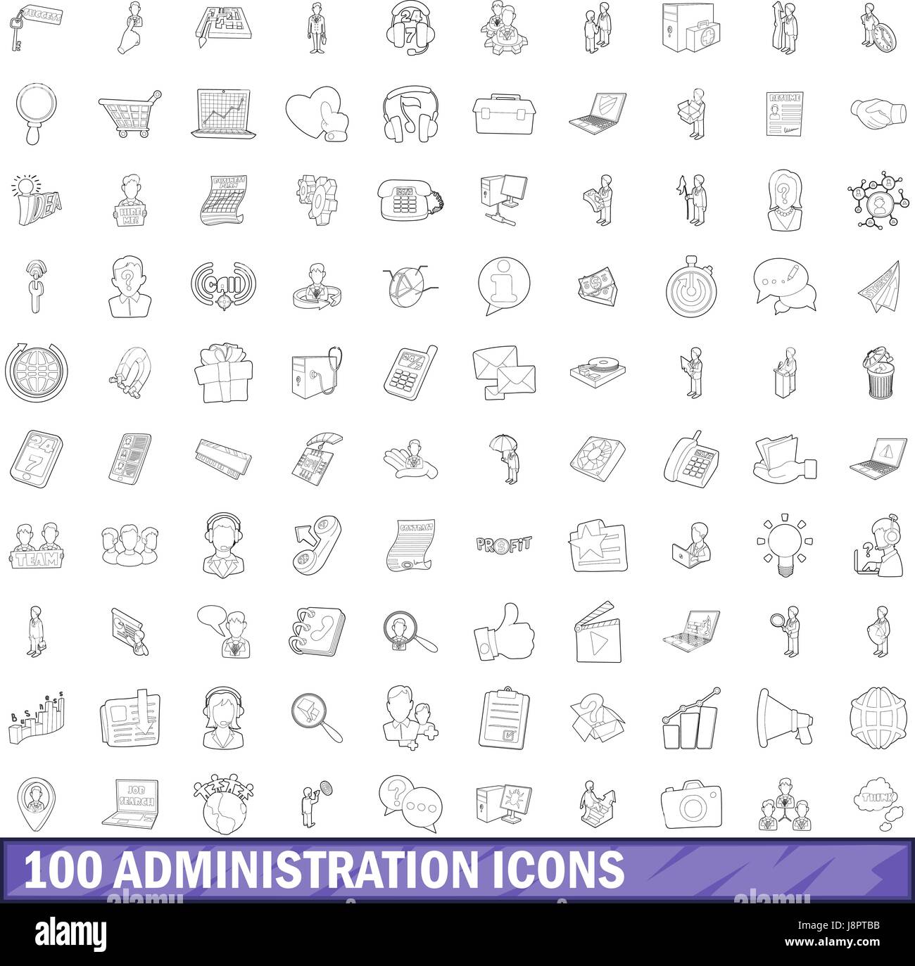 100 administration icons set, outline style Stock Vector Image & Art ...