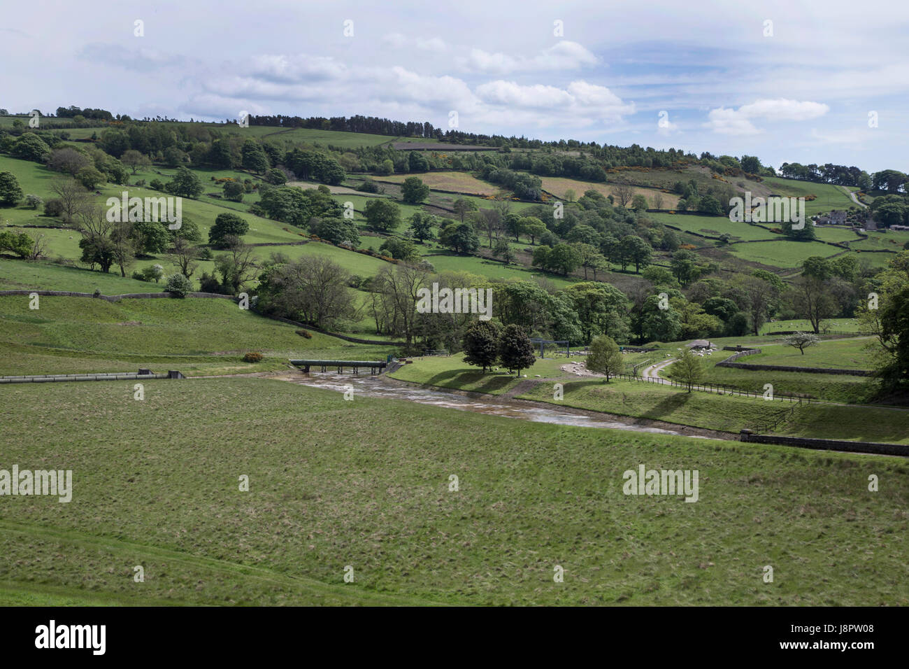 The Washburn Valley, below Swinsty Reservoir at Fewston in North Yorkshire Stock Photo