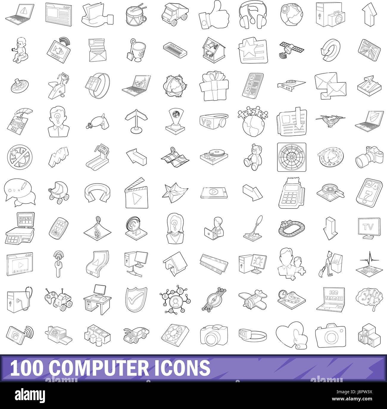 100 computer icons set, outline style Stock Vector Image & Art - Alamy