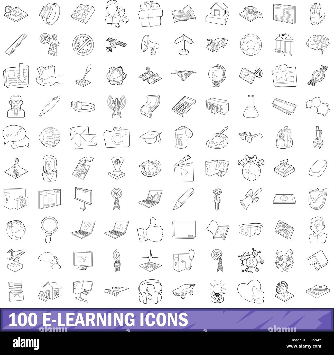 100 e-learning icons set, outline style Stock Vector Image & Art - Alamy