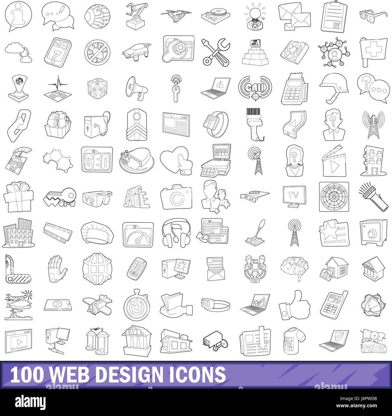 100 web design icons set, outline style Stock Vector Image & Art - Alamy