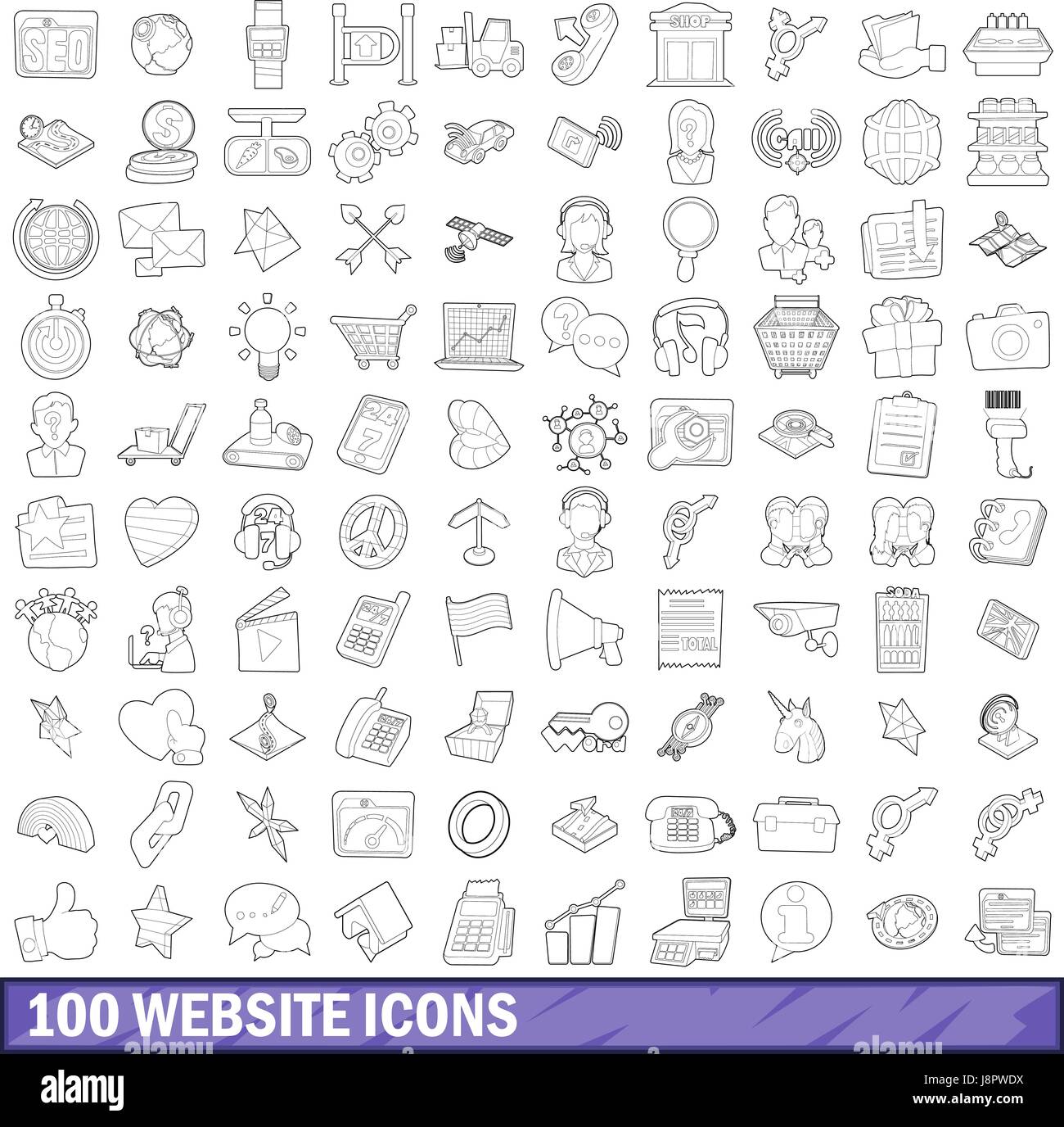 100 website icons set, outline style Stock Vector Image & Art - Alamy