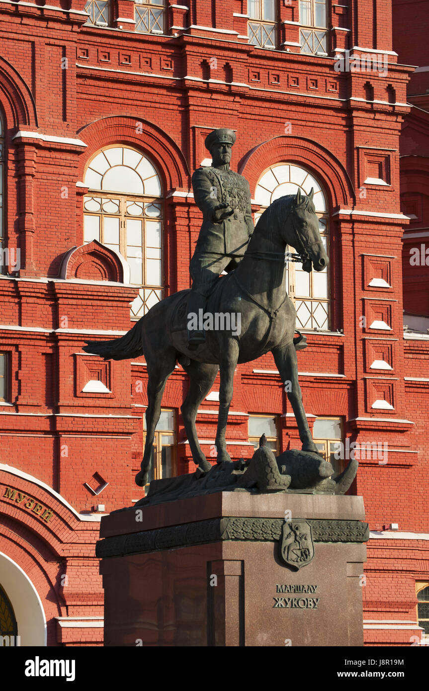 Moscow: the monument to Marshal of the Soviet Union Zhukov, erected in 1995 for the 50th anniversary of victory in the Great Patriotic War Stock Photo