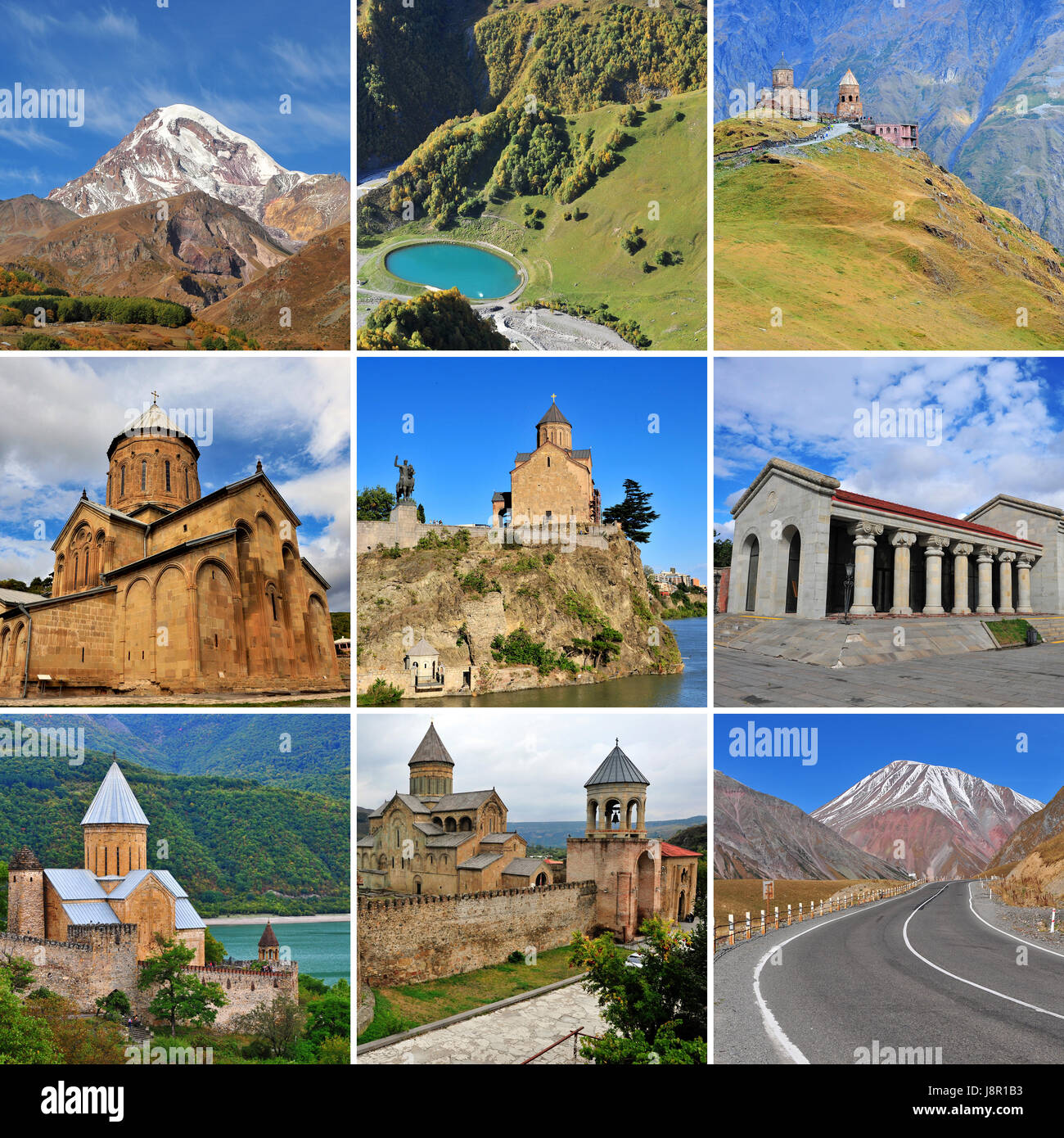 Georgia travel collage. Set of images with natural and cultural landmarks of beautiful caucasus country Stock Photo