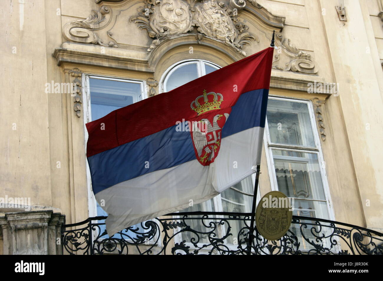 europe,balcony,prague,flag,czechia,nationalflagge,reisefotografie,reisefoto Stock Photo