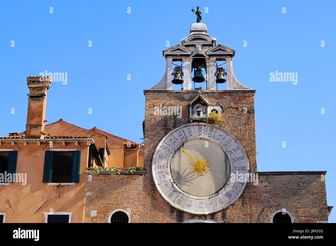 church, venice, clock, steeple, clock tower, italy, house, building