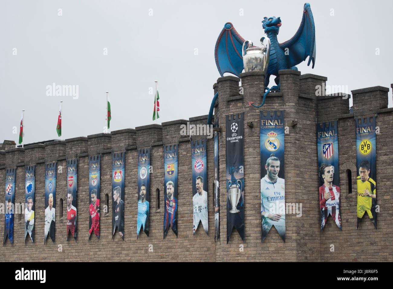 CARDIFF, WALES MAY 29 A large blue dragon with a Champions League