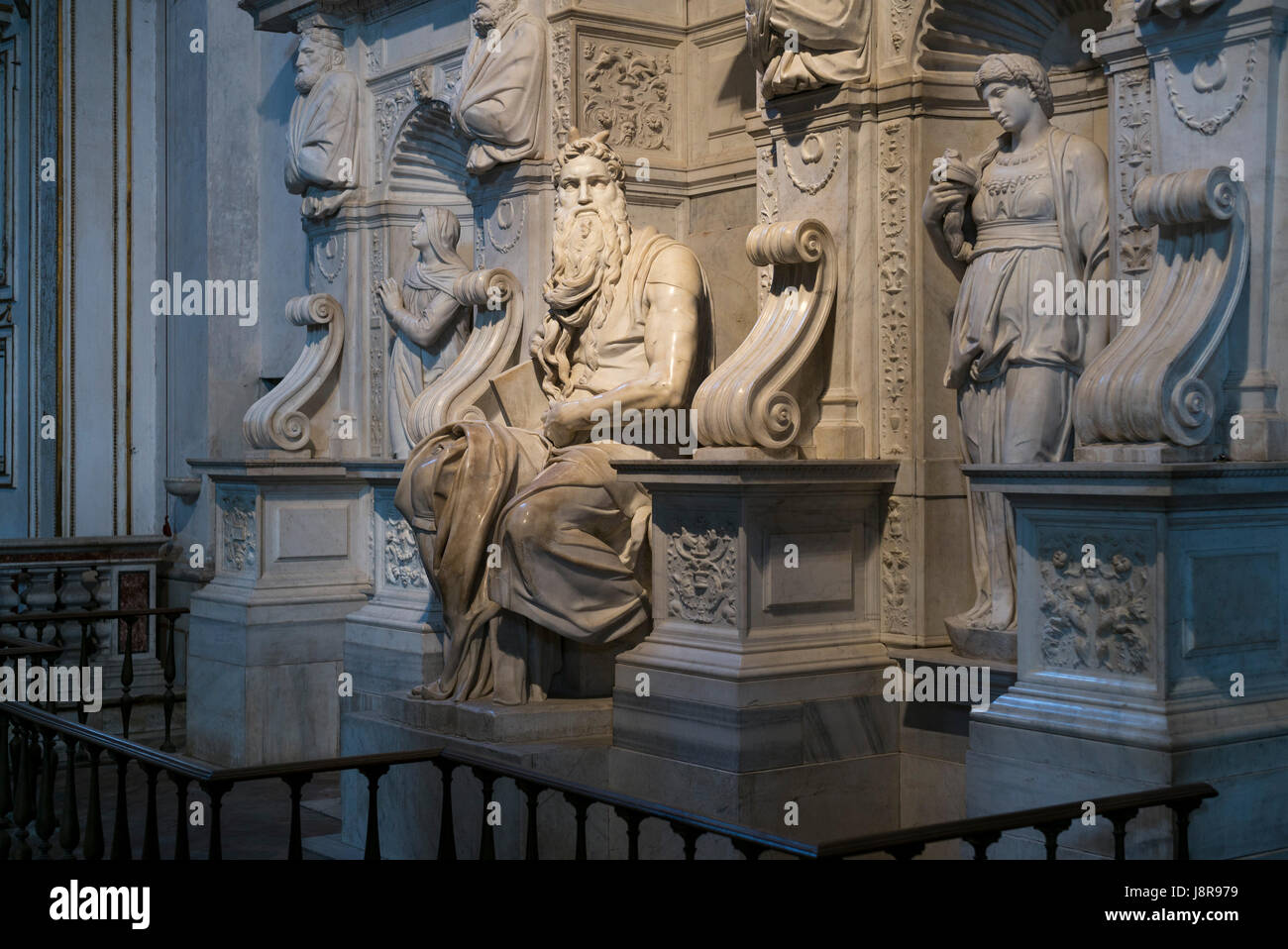 Rome. Italy. Tomb of Pope Julius II, ca. 1505-1545, by Michelangelo, Raffaello da Montelupo, and assistants, Basilica di San Pietro in Vincoli. Stock Photo