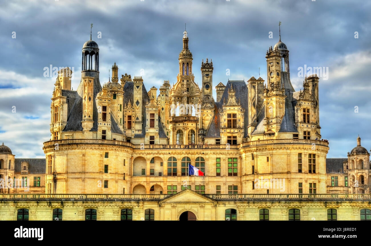 Chateau de Chambord, the largest castle in the Loire Valley - France Stock Photo