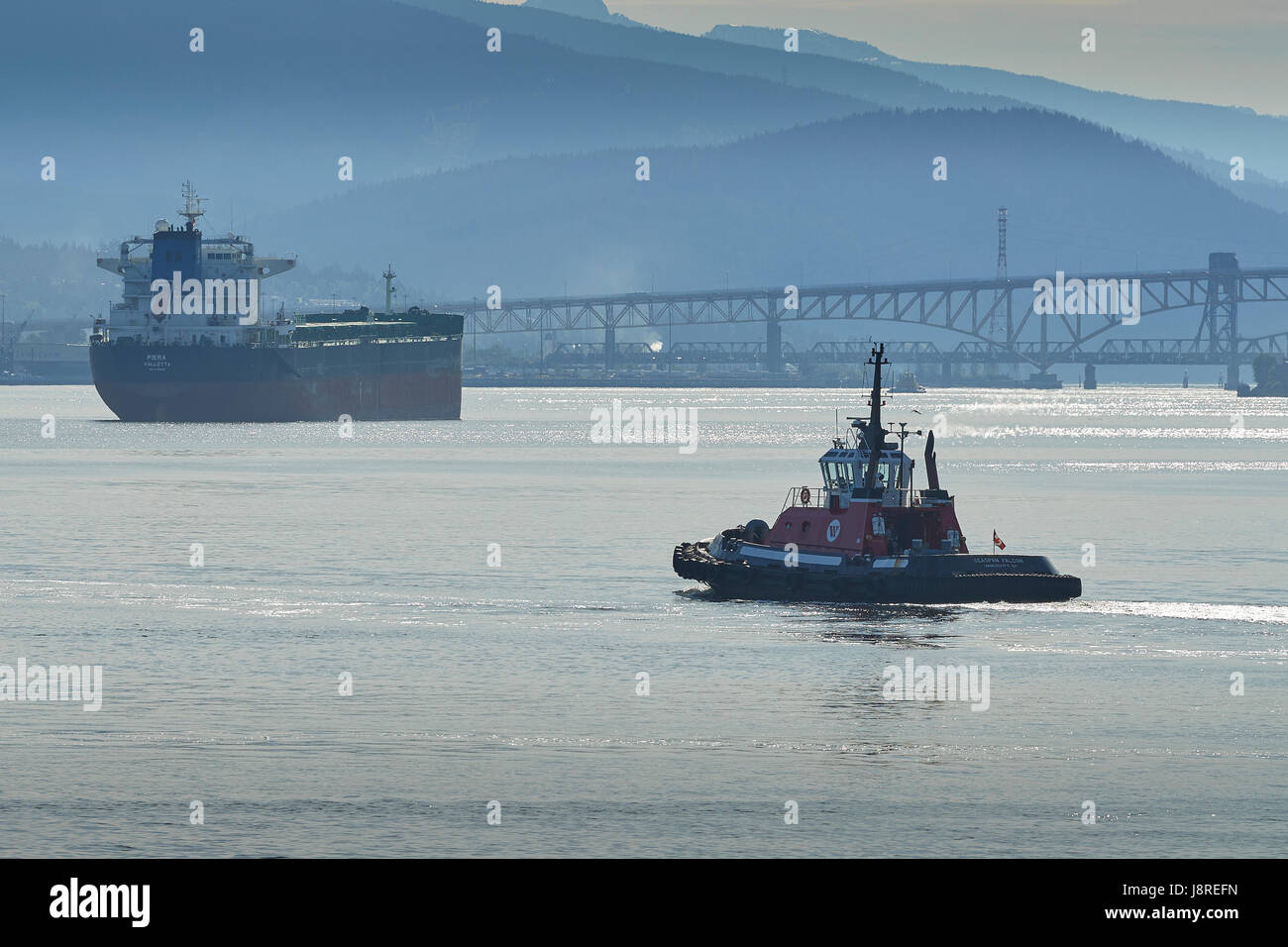 Seaspan Falcon Tractor Tug In Vancouver Harbour, British Columbia, Canada. Stock Photo