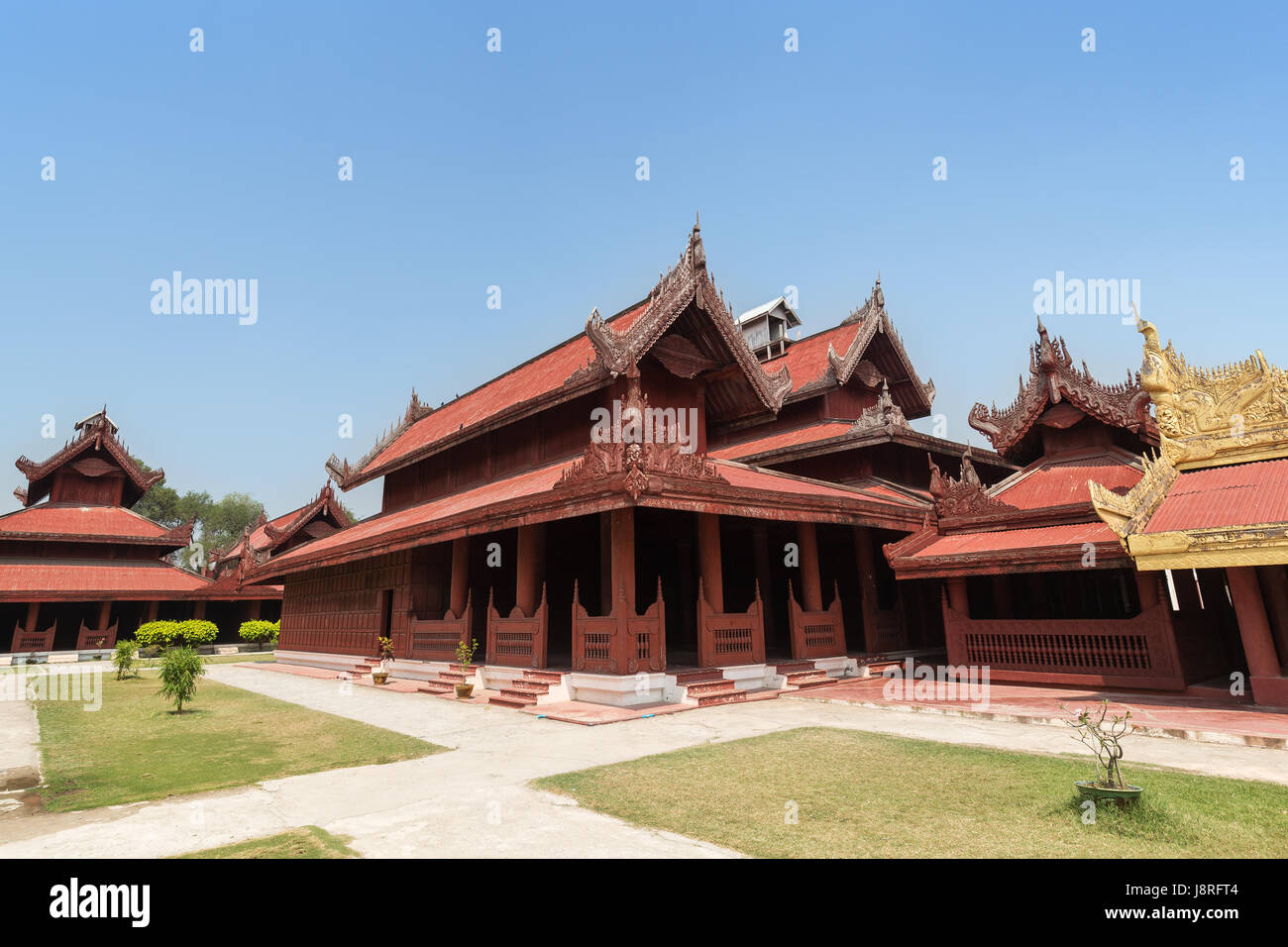 Old Ornate Buildings At The Royal Mandalay Palace In Mandalay, Myanmar ...