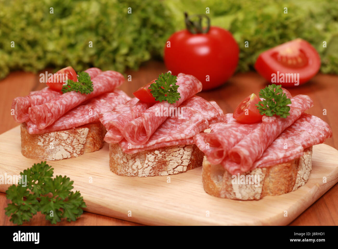 fingerfood with salami Stock Photo Alamy