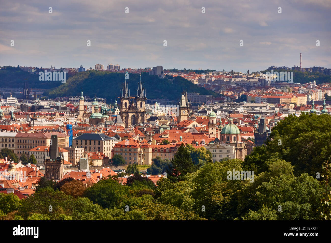 View of the Church of Our Lady before Tyn from Petrin park, Prague, Czechia Stock Photo