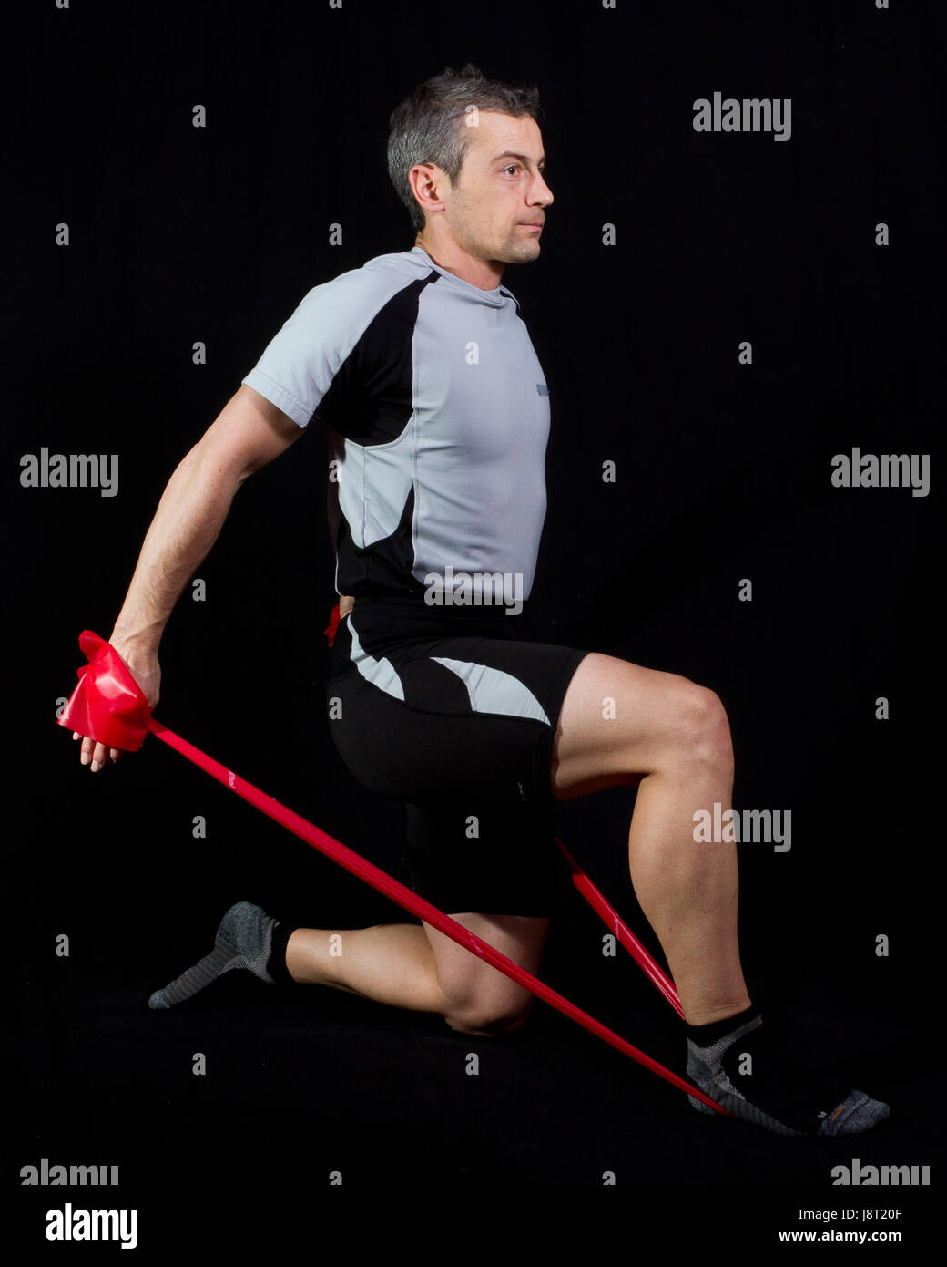 exercising with resistance band Stock Photo