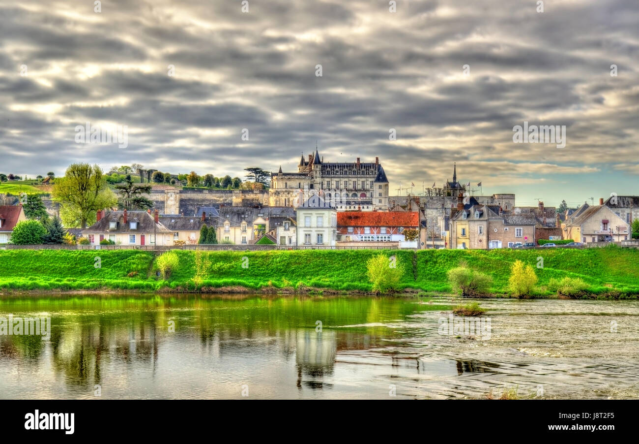 View of Amboise town with the castle and the Loire river. France. Stock Photo