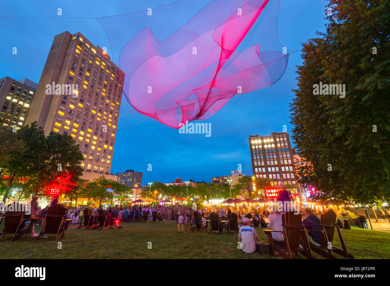 Montreal, CA - 27 May 2017: Jardins Gamelin at Emilie Gamelin Square Stock Photo