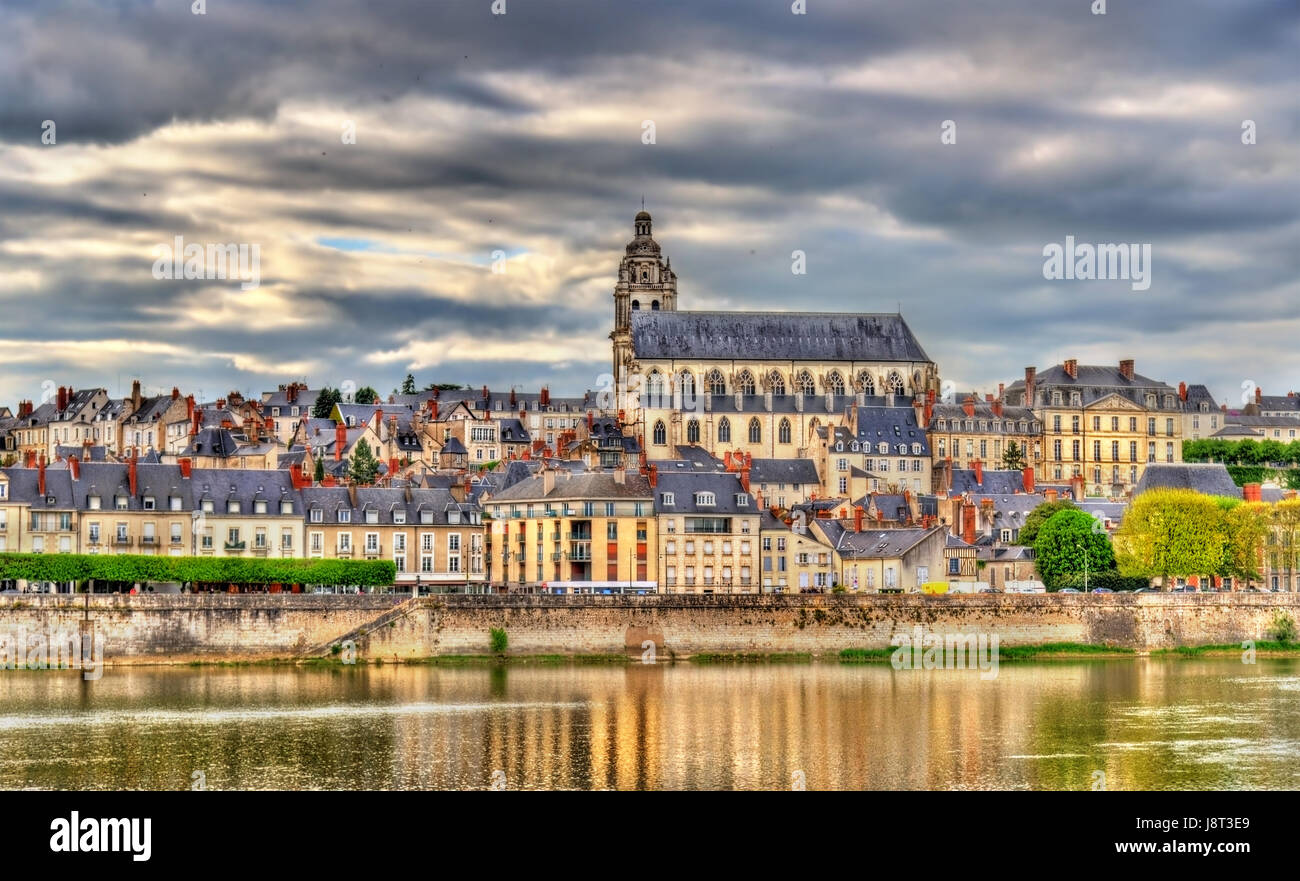 View of the old town of Blois and the Loire river - France Stock Photo