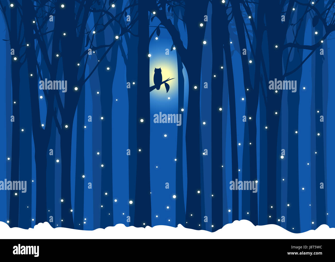 tree, winter, bird, moon, illustration, abstract, owl, forest, blue, leaf, Stock Photo