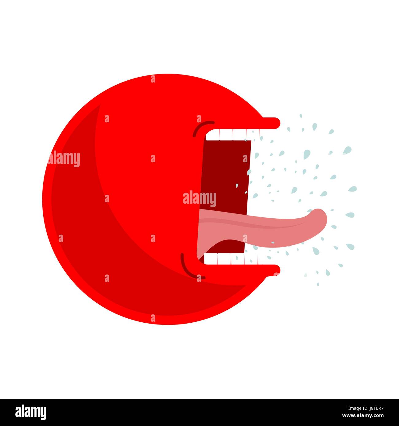 Angry emoticon screams. Open mouth and teeth. Crazy Emoji. emotion cry. Red head ball Stock Vector