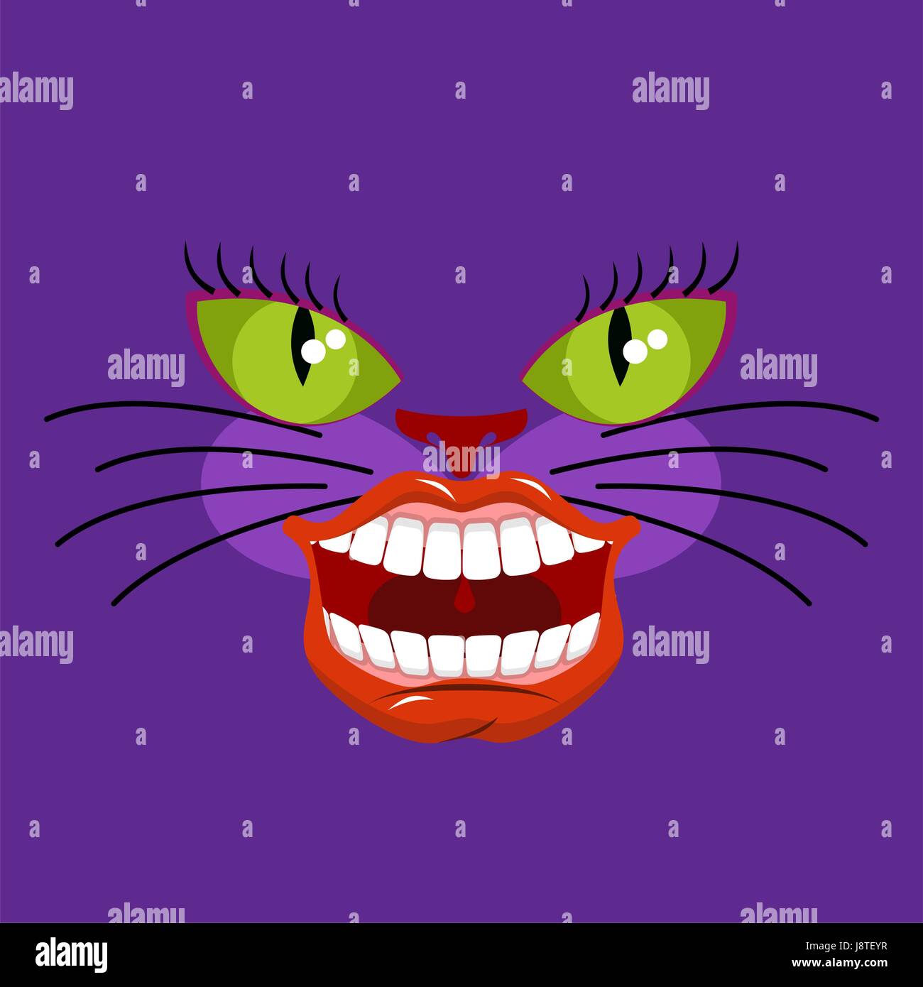 Cheshire cat is an animal from Alice in Wonderland. Broad smile. Teeth and Mouth Stock Vector