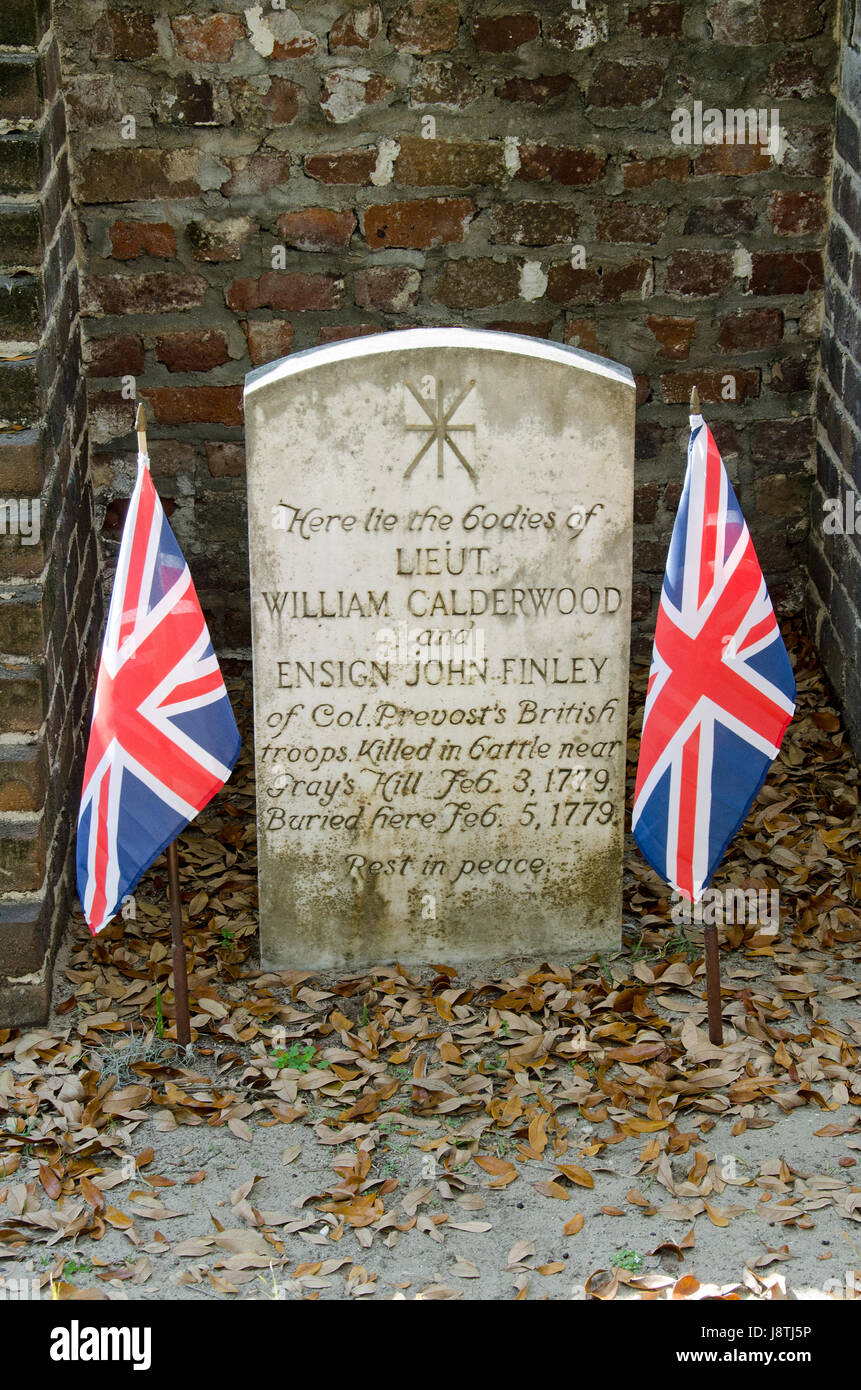 British Troops in American Revolution are buried in St. Helena's Cemetery in Historic Beaufort, South Carolina Stock Photo