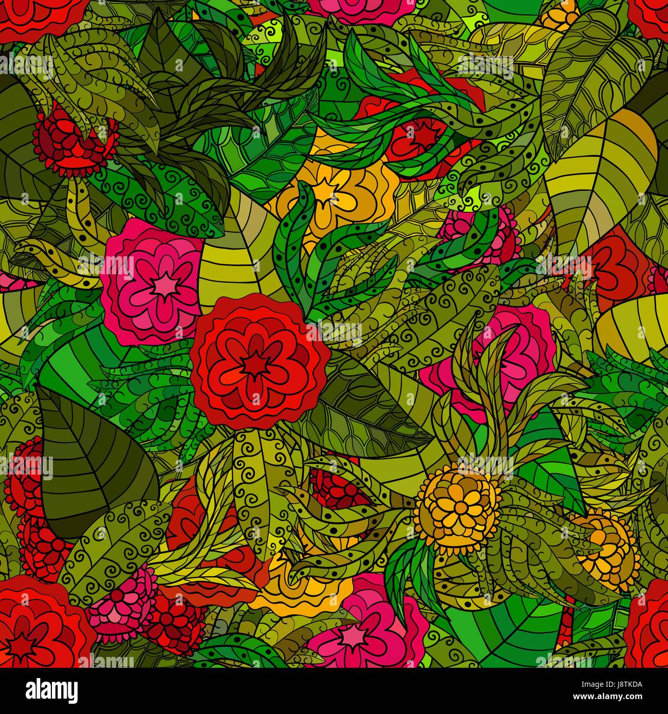 hand drawn vector floral seamless pattern Stock Vector Image & Art - Alamy