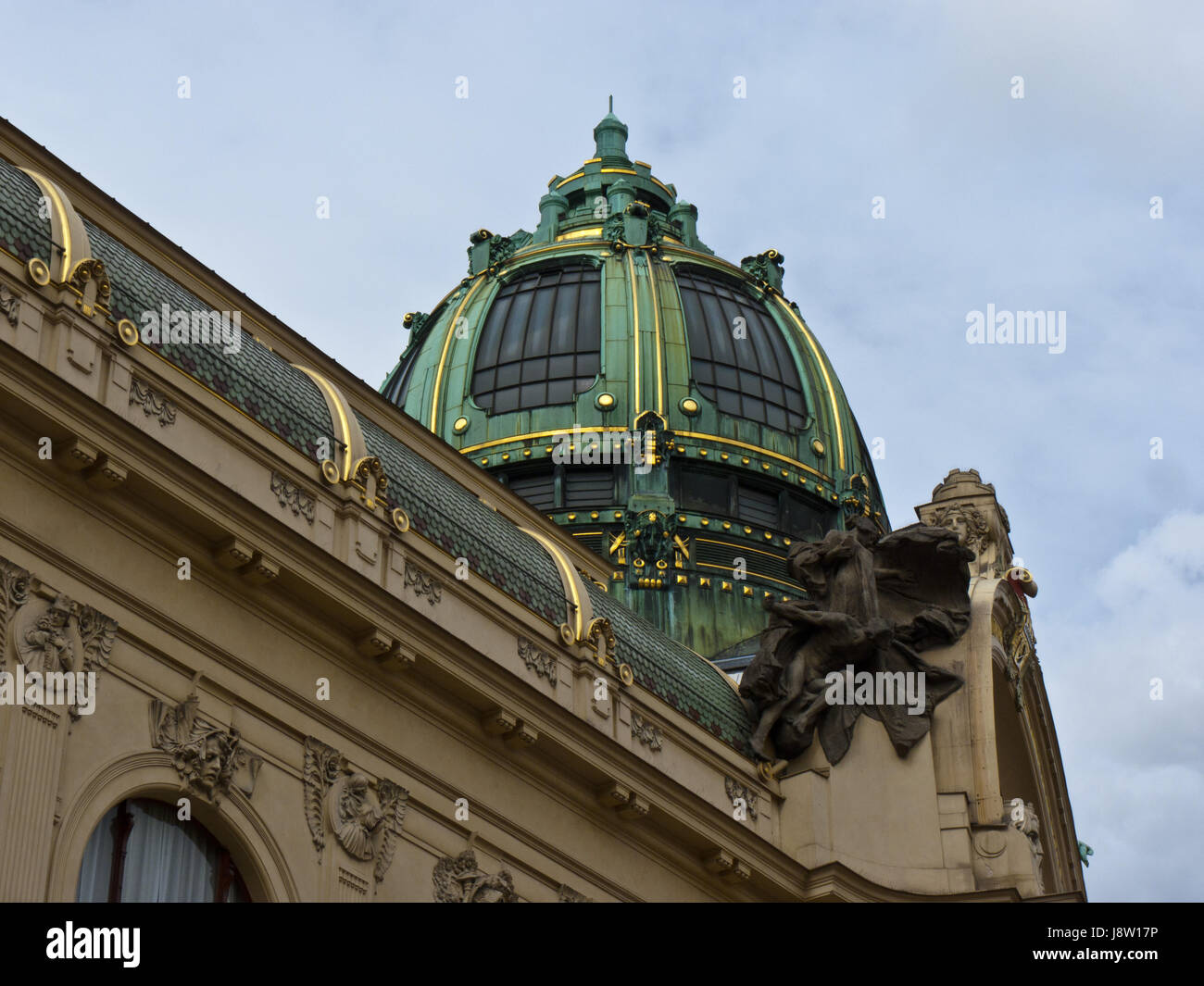 prague, parish hall, dome, europe, prague, capped, czechia, turquoise, light Stock Photo