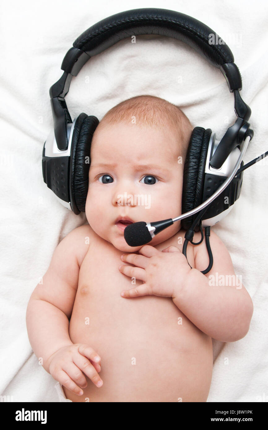 music, baby, earphones, headphones, adorable, listening, newborn child,  newborn Stock Photo - Alamy