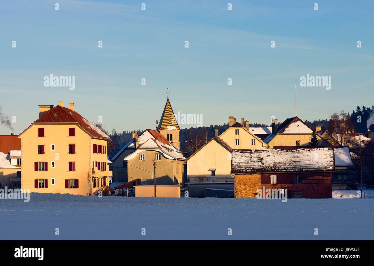 winter, switzerland, community, village, market town, law, snow, winter, cold, Stock Photo