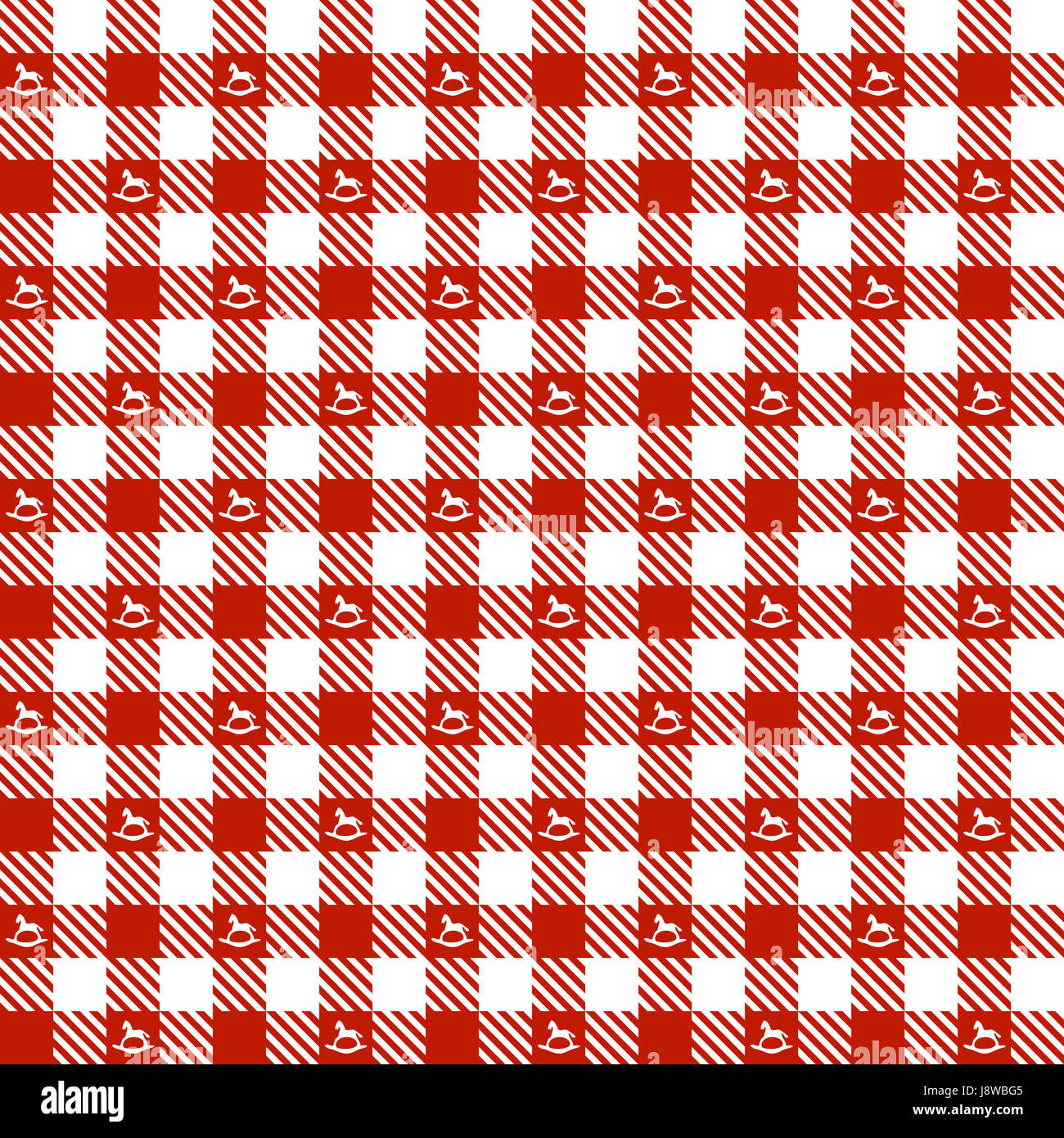 Checked Pattern With Red Horse Cribs Endless Stock Photo
