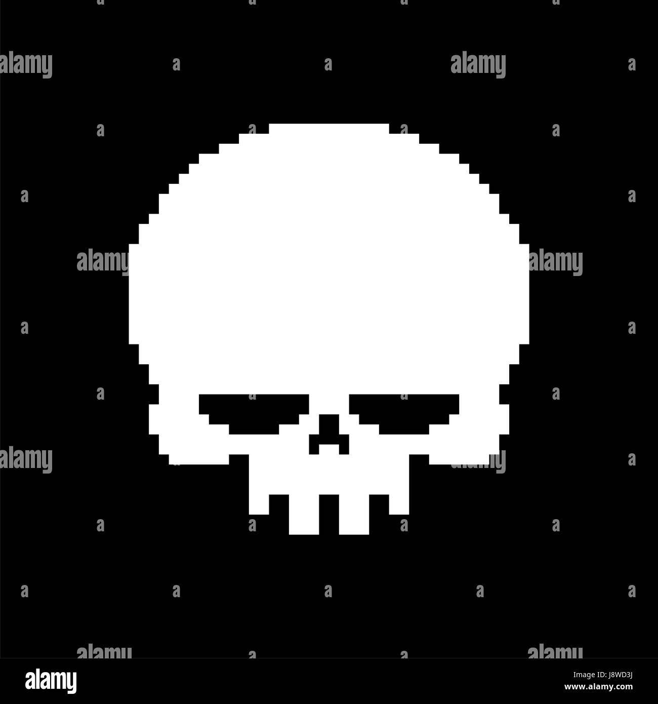 Skull pixel art. Head of skeleton pixelated isolated on white background Stock Vector