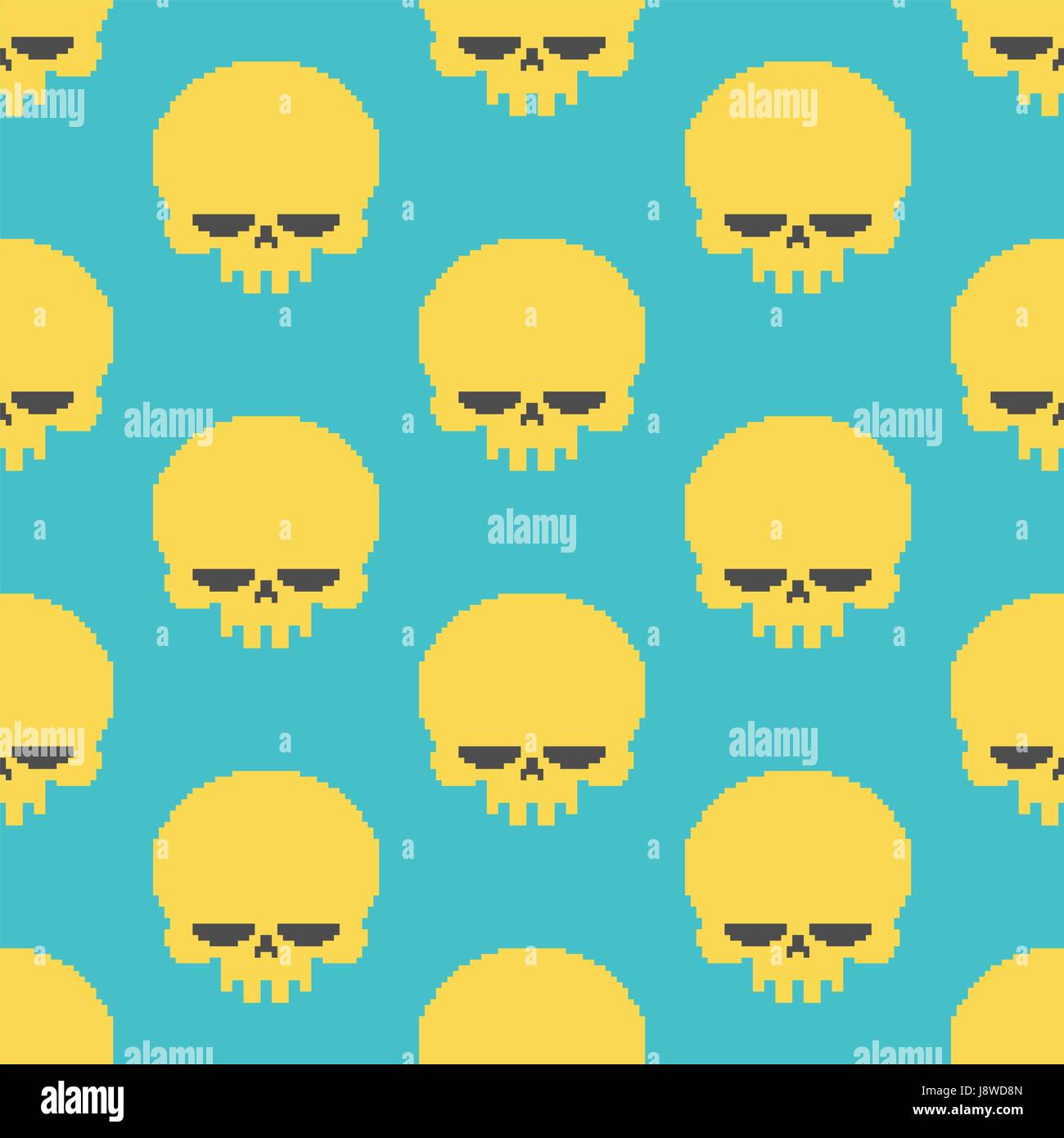 Skull pixel art seamless pattern. head of skeleton pixelated background ...