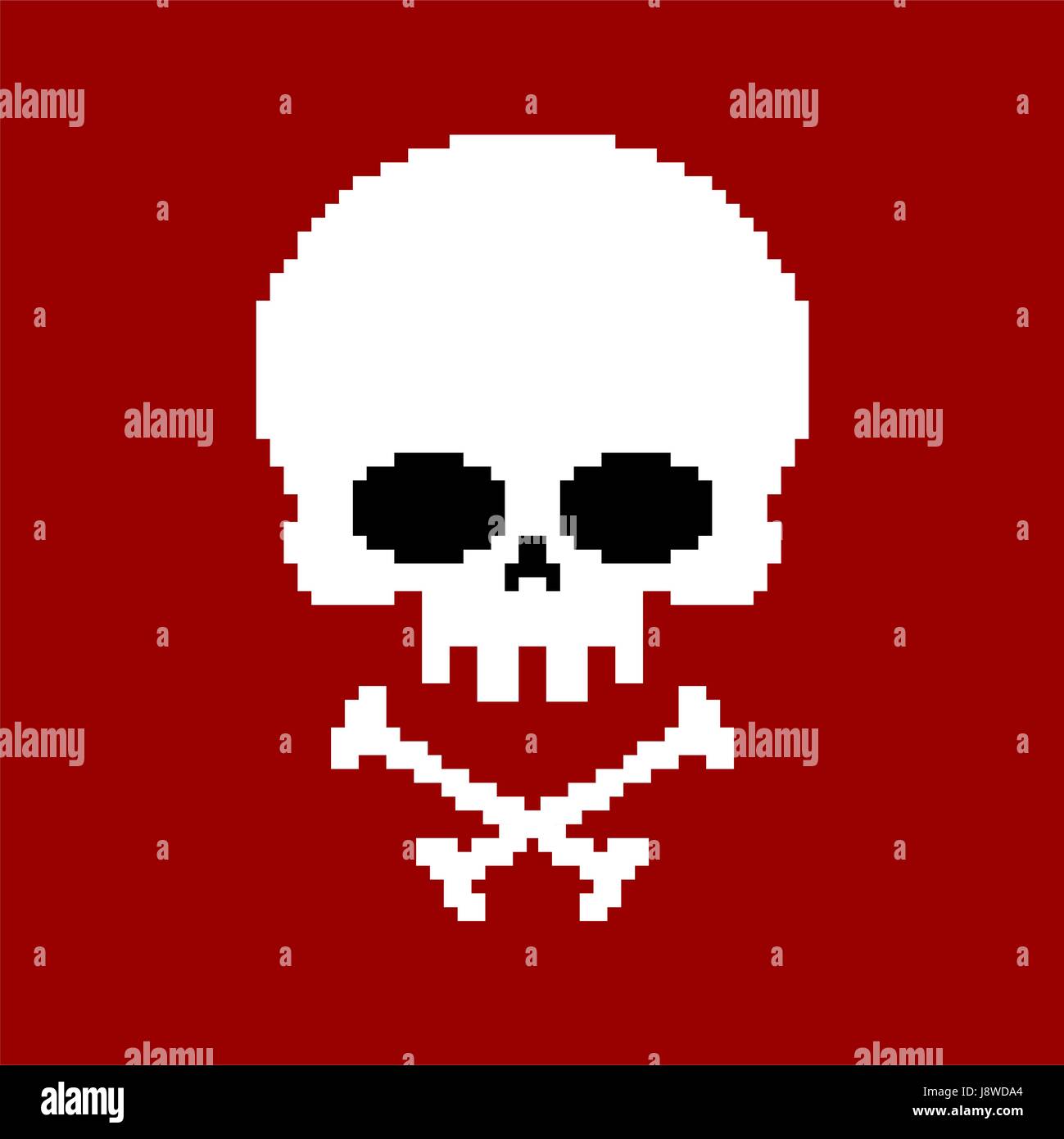 Skull pixel art. Head of skeleton pixelated isolated on white background Stock Vector
