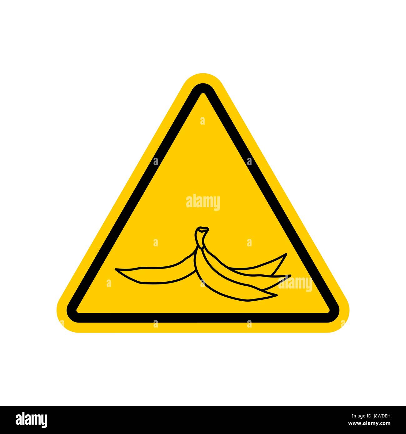 Attention garbage. Peel from banana on yellow triangle. Road sign Caution trash Stock Vector