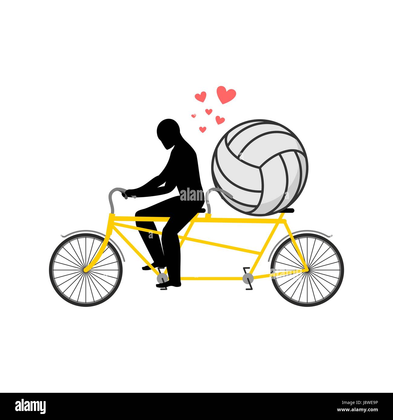 Lover Volleyball. Guy and football ball on tandem. Lovers of cycling